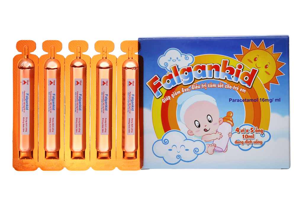 Dung dịch uống giúp giảm đau. điều trị cảm sốt Falgankid 80mg/5ml hộp 4 vỉ x 5 ống 5ml