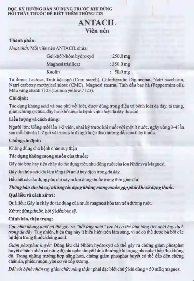 Thuốc Antacil 250mg Thai Nakorn Patana điều trị bệnh loét dạ dày, tá tràng (25 vỉ x 10 viên)