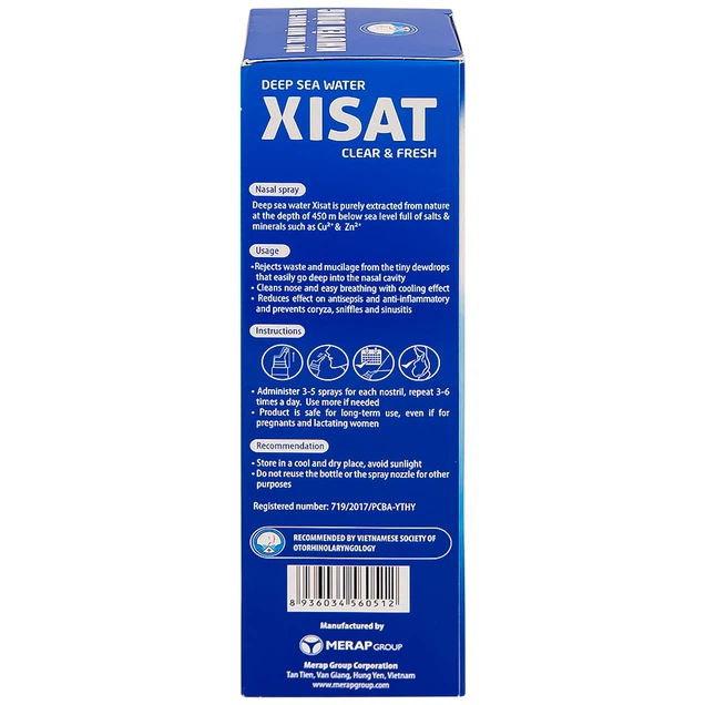 Xịt mũi nước biển sâu Xisat 75ml xịt sạch thông mũi dùng cho người lớn
