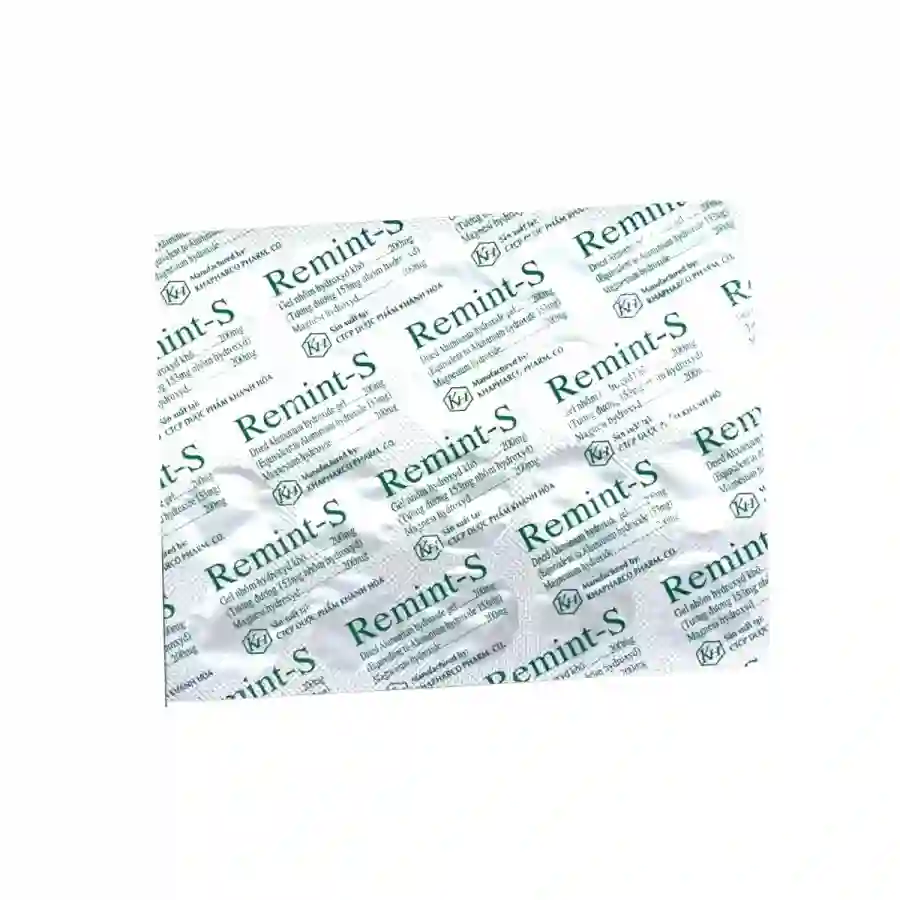 Thuốc Remint-S Khapharco điều trị đau dạ dày do tăng tiết acid, viêm loét dạ dày - tá tràng (5 vỉ x 20 viên)