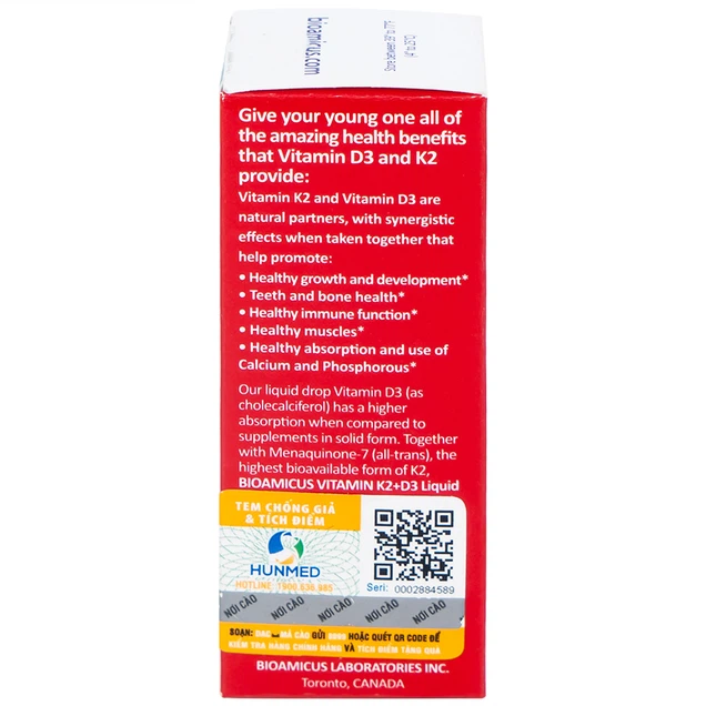 Dung dịch Biomicus For Infants And Children Vitamin K2 And D3 hỗ trợ tốt cho xương, răng của bé (10ml)