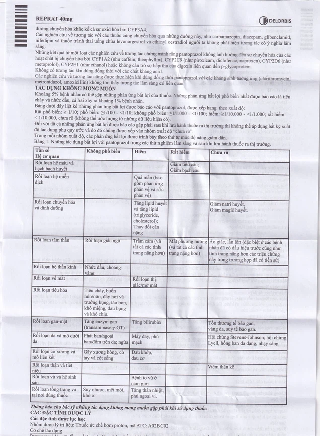 Thuốc Reprat 40mg Delorbis điều trị trào ngược dạ dày, thực quản (2 vỉ x 10 viên)