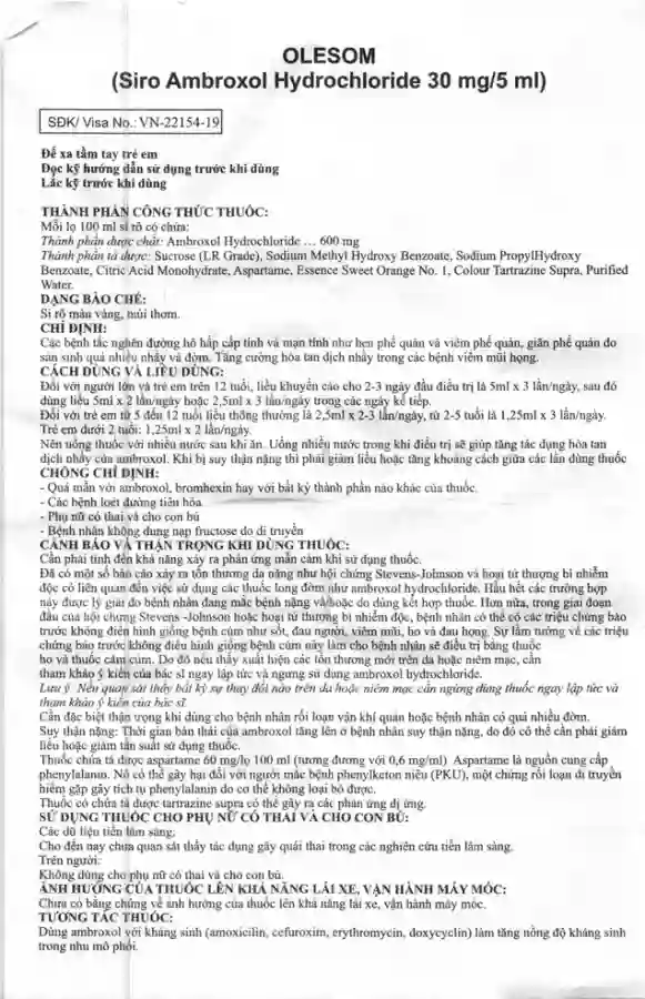 Siro Olesom Gracure điều trị bệnh hô hấp cấp và mãn tính, viêm phế quản (100ml)