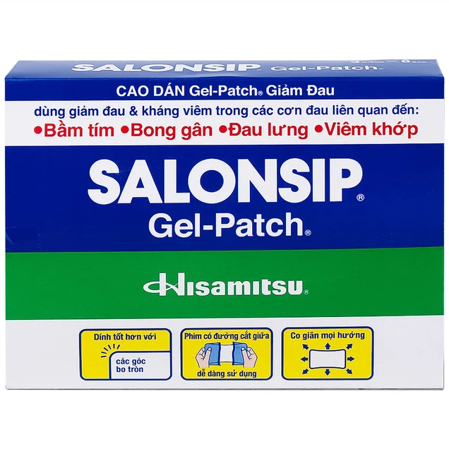 Cao dán Salonsip Gel - Patch Hisamitsu giảm đau, kháng viêm do mỏi cơ, đau cơ (8 vỉ x 3 viên)