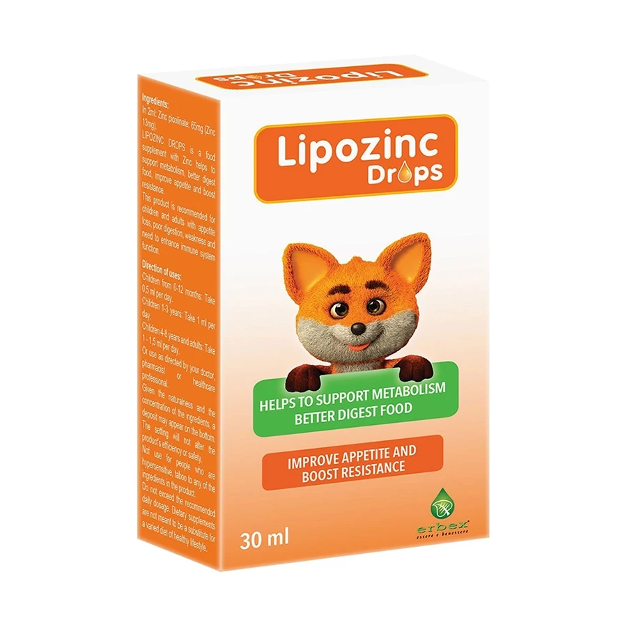Lipozinc Drops Erbex - Bổ sung kẽm hữu cơ giúp bé ăn ngon, tăng đề kháng