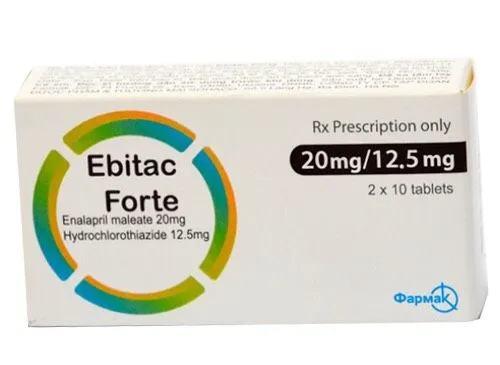 Thuốc Ebitac Forte 20mg/12.5mg Farmak điều trị tăng huyết áp (2 vỉ x 10 viên)