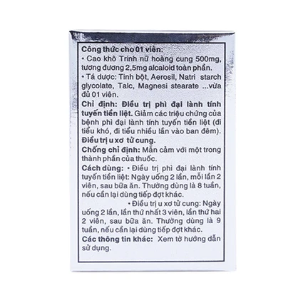 Thuốc Crila Forte Thiên Dược điều trị phì đại lành tính tuyến tiền liệt, u xơ tử cung (20 viên)