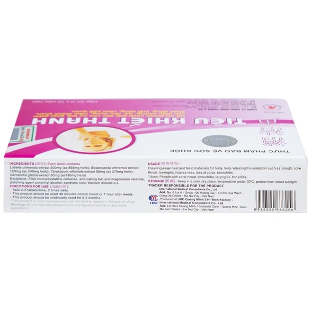 Viên uống Tiêu Khiết Thanh Á Âu hỗ trợ thanh nhiệt giải độc cho cơ thể, giảm ho, đau họng, khàn tiếng