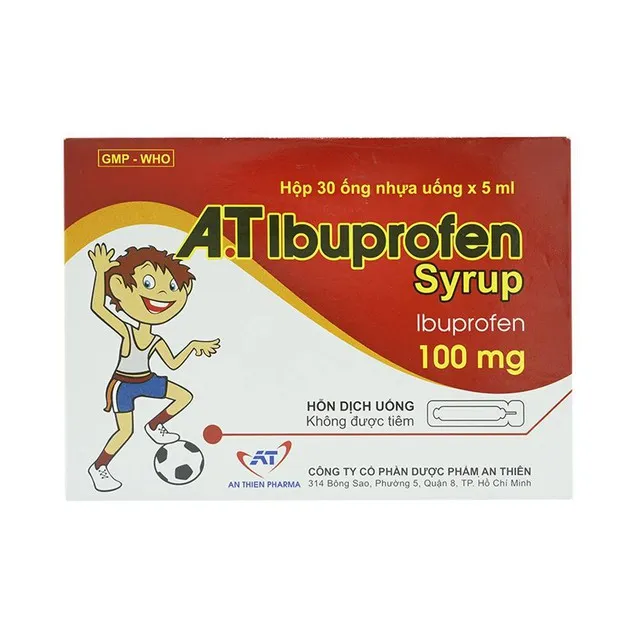 Siro A.T Ibuprofen 100mg An Thiên giảm đau, kháng viêm, hạ sốt (30 ống x 5ml)