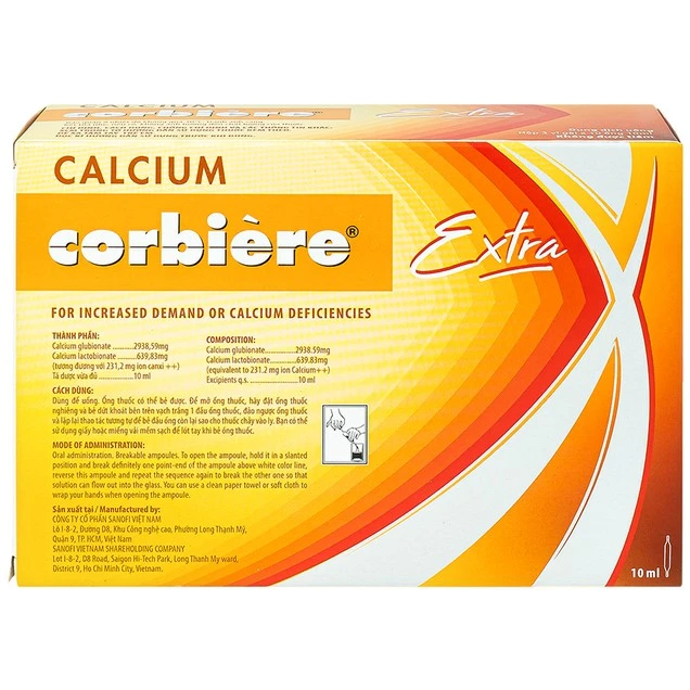 Dung dịch uống Calcium Corbìere Extra Sanofi bổ sung canxi, hỗ trợ điều trị loãng xương (3 vỉ x 10 ống x 10ml)