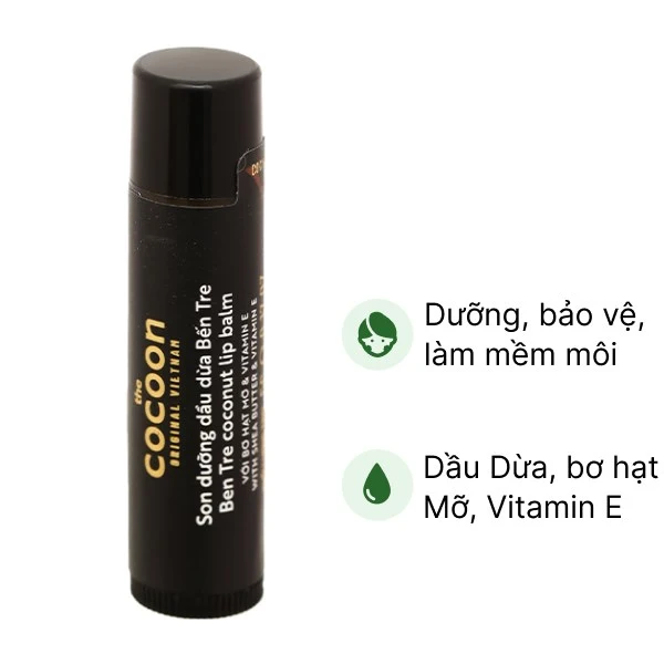 Son dưỡng dầu dừa Bến Tre Cocoon chống khô môi, nứt nẻ do thời tiết (5g)