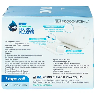Băng keo cuộn co giãn Non-Woven Fix Roll Plaster 10cm x 10m Young Chemical cố định ống truyền dẫn, truyền dịch (1 cuộn)