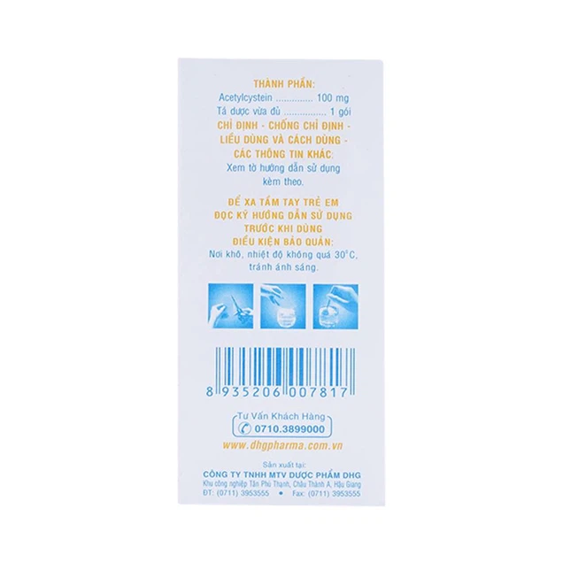 Thuốc bột uống Mitux E 100mg DHG Pharma làm loãng chất nhầy (24 gói x 1,5g)