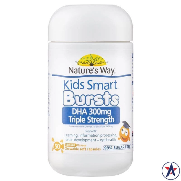 Viên nhai Kids Smart DHA 300mg Triple Strength Nature's Way hỗ trợ sức khỏe não bộ (50 viên)