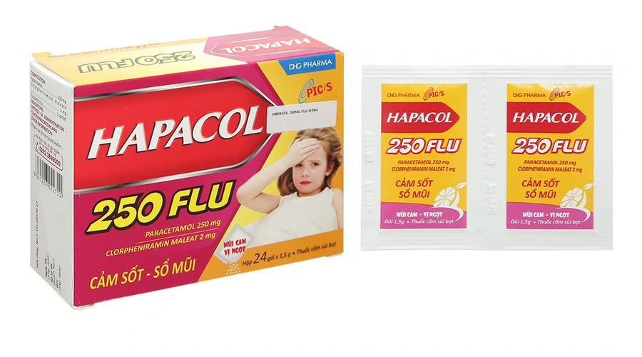 Cốm Hapacol 250 Flu DHG điều trị cảm sốt, sổ mũi