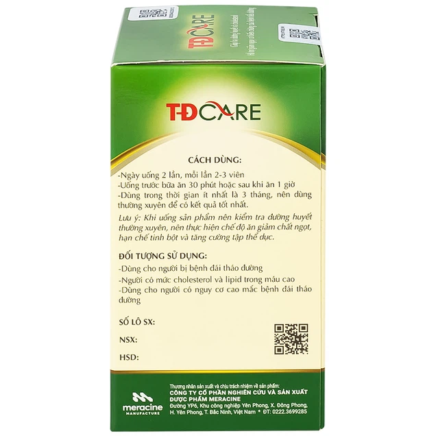 Viên uống TĐCare Meracine giúp hạ đường huyết và cholesterol