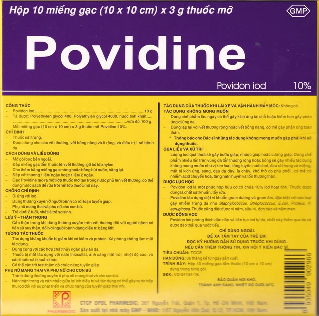 Gạc Povidine Pharmedic sát trùng vết thương, vết bỏng nông và ít rộng (10 miếng x 3g)