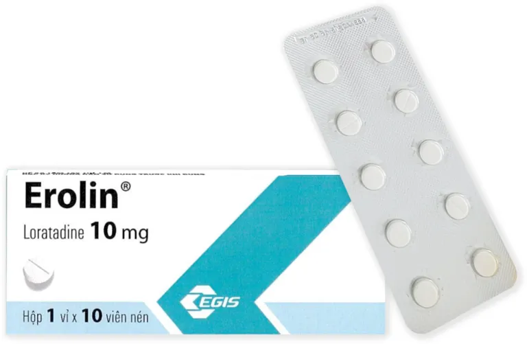 Viên nén Erolin 10 mg trị viêm mũi dị ứng, mày đay, ngứa (3 vỉ x 10 viên)