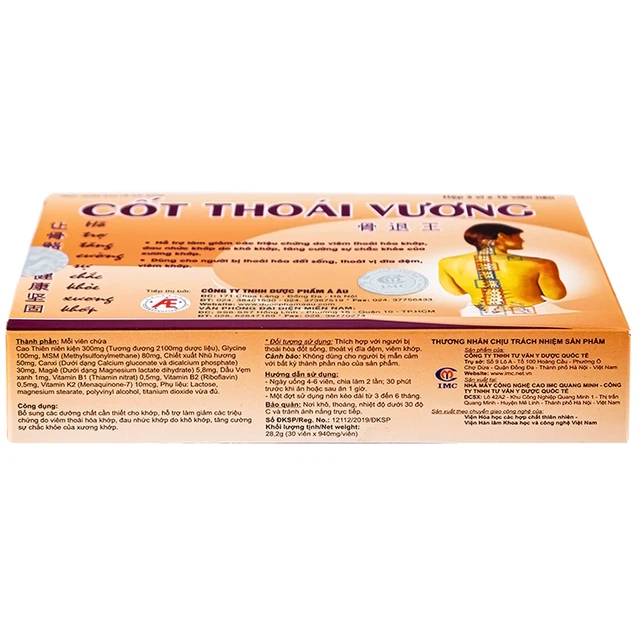 Viên uống Cốt Thoái Vương Á Âu hỗ trợ giảm triệu chứng viêm thoái hóa khớp