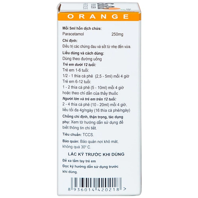 Hỗn dịch uống Sara for children 250mg/5ml giảm đau từ nhẹ đến vừa và hạ sốt (chai 60ml)