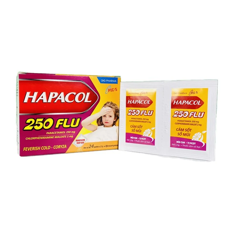 Hapacol 250 Flu-Hậu Giang hộp 24gói