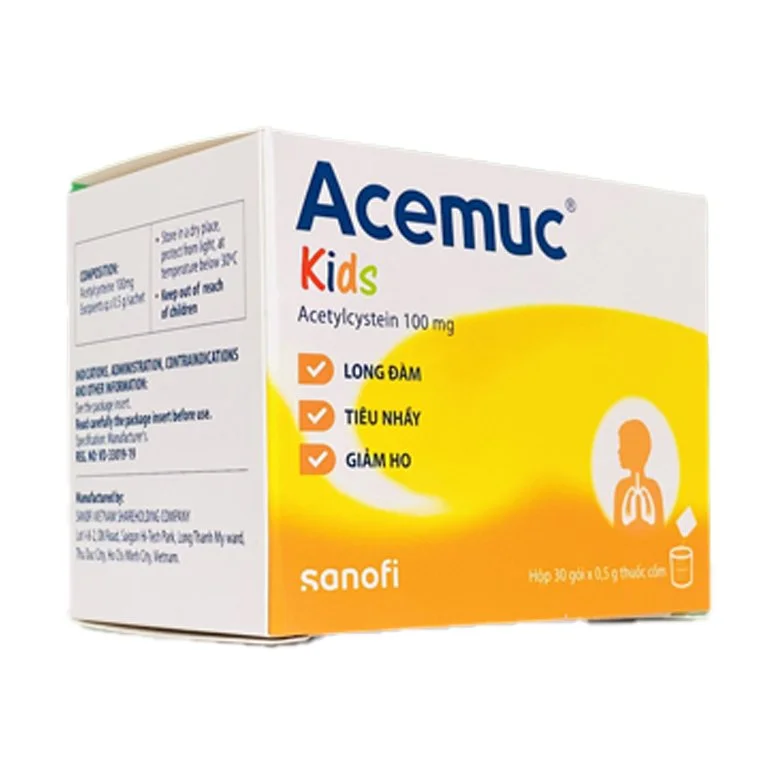 Thuốc cốm Acemuc 100mg TE-Acetylcytein-Sanofi(VN)-hộp 30gói(Acemuc kids)