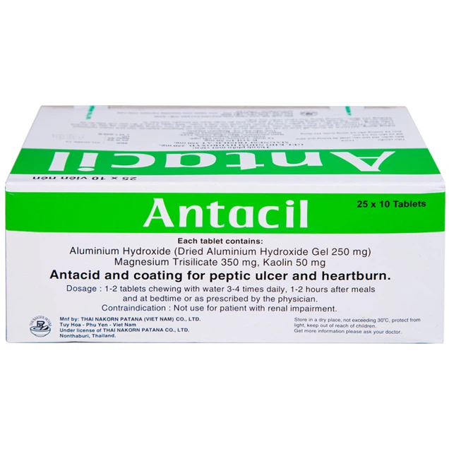 Thuốc Antacil 250mg Thai Nakorn Patana điều trị bệnh loét dạ dày, tá tràng (25 vỉ x 10 viên)