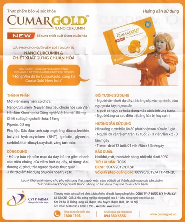 Viên uống Cumargold Nano Curcumin New CVI Pharma hỗ trợ bảo vệ niêm mạc dạ dày