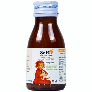 Hỗn dịch uống Sara for children 250mg/5ml giảm đau từ nhẹ đến vừa và hạ sốt (chai 60ml)