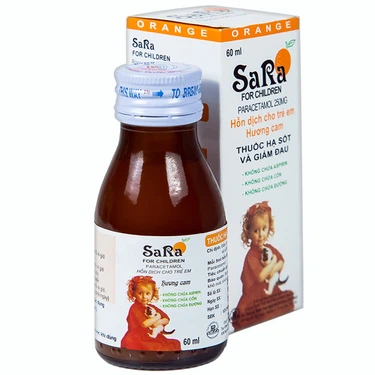 Hỗn dịch uống Sara for children 250mg/5ml giảm đau từ nhẹ đến vừa và hạ sốt (chai 60ml)