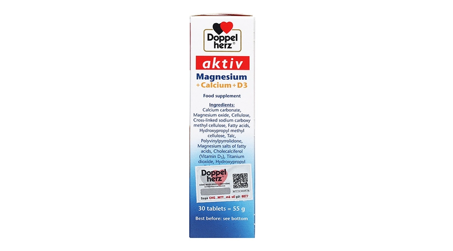 Viên uống Magnesium+Calcium+D3 Doppelherz Aktiv hỗ trợ cơ và xương khỏe mạnh (3 vỉ x 10 viên)