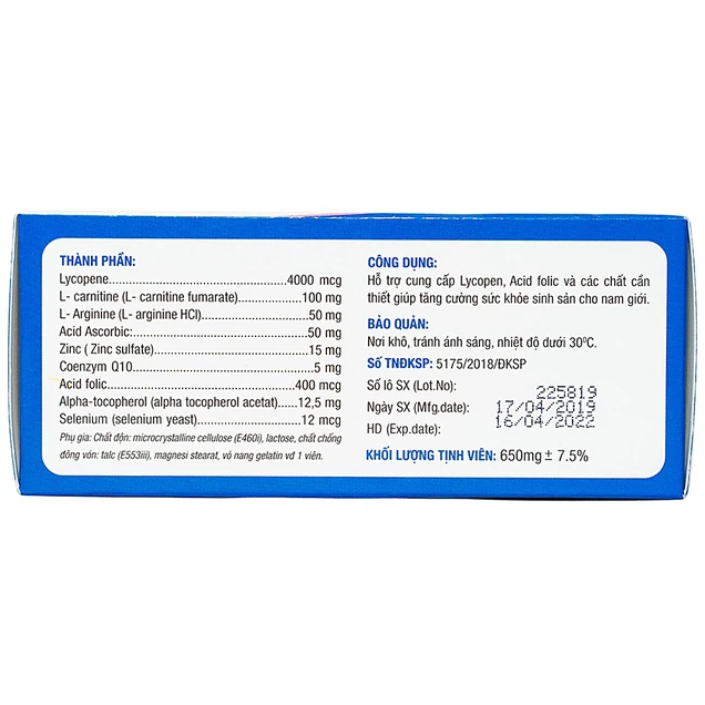 Viên uống SpermQ Tây Âu tăng cường sức khỏe sinh sản cho nam giới (6 vỉ x 10 viên)