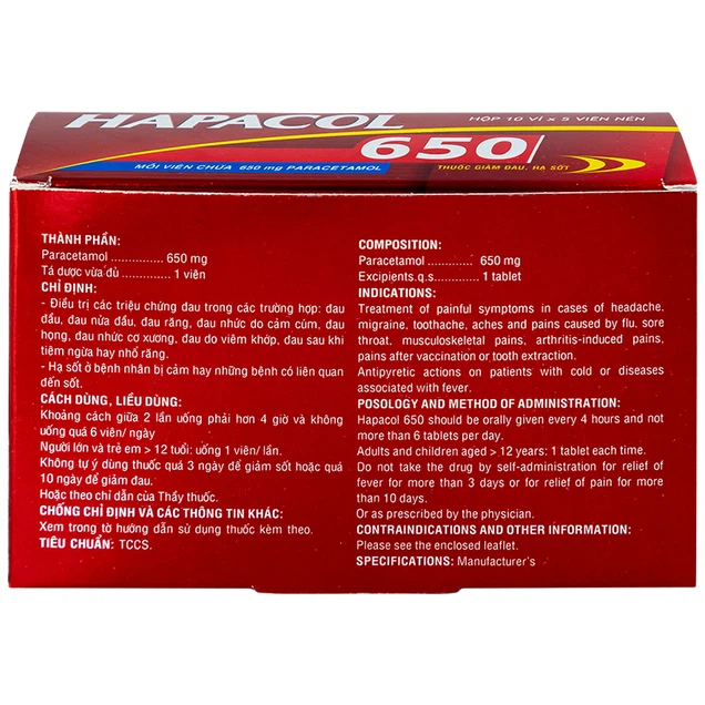 Thuốc Hapacol 650 DHG giảm đau, hạ sốt