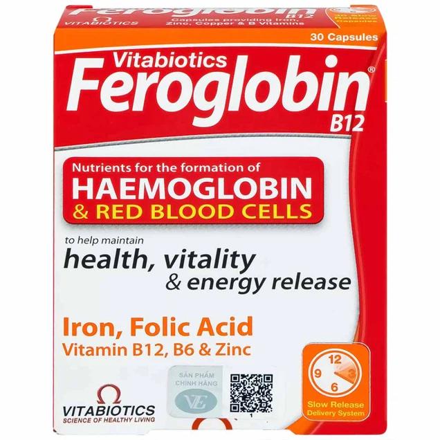 Viên uống Feroglobin B12 Vitabiotics hỗ trợ tăng khả năng tạo máu, tăng cường sức khỏe (30 viên)