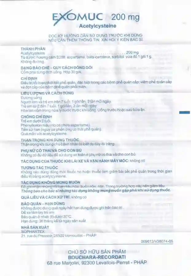 Cốm Exomuc Bouchara điều trị rối loạn chất tiết phế quản (30 gói)