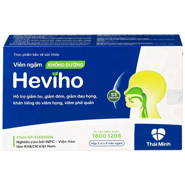 Viên ngậm không đường Heviho Thái Minh hỗ trợ giảm ho, giảm đờm, giảm đau họng