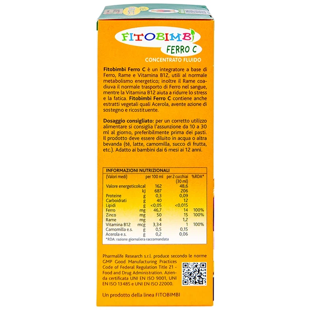 Siro Fitobimbi Ferro C Concentrato Fluido bổ sung sắt, kẽm, vitamin C cho cơ thể 