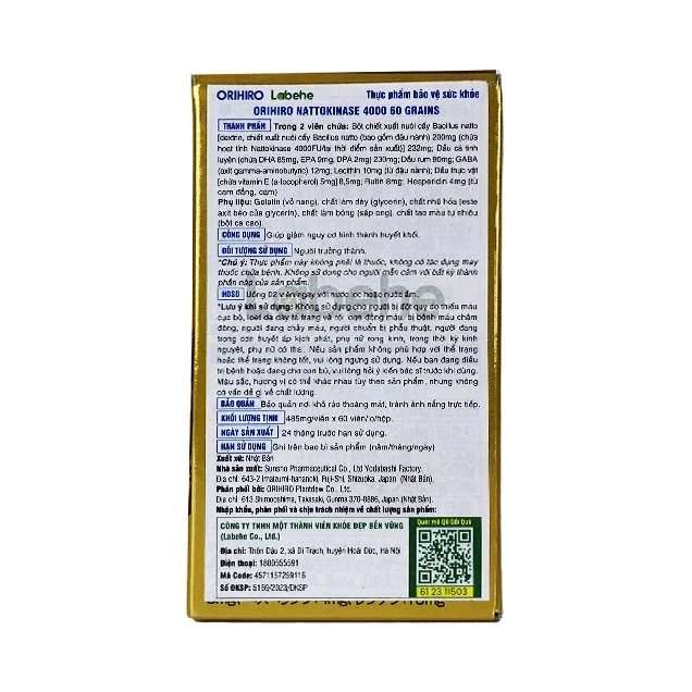 Viên uống phòng ngừa đột quỵ, tai biến Orihiro Nattokinase 4000FU