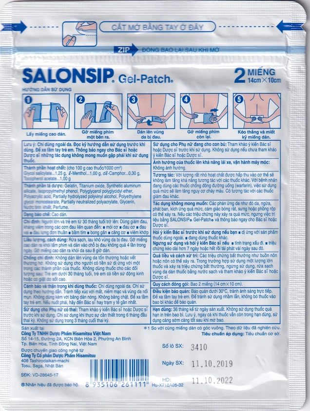 Cao dán - gel Patch Salonsip  giảm đau, kháng viêm do bầm tím, bong gân