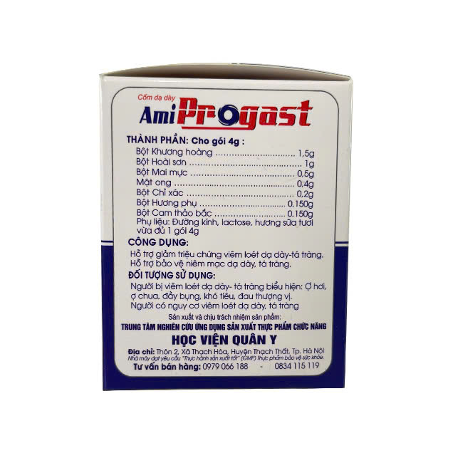 Cốm Dạ Dày Ami Progast Giúp giảm acid dịch vị, giảm viêm loét dạ dày tá tràng.