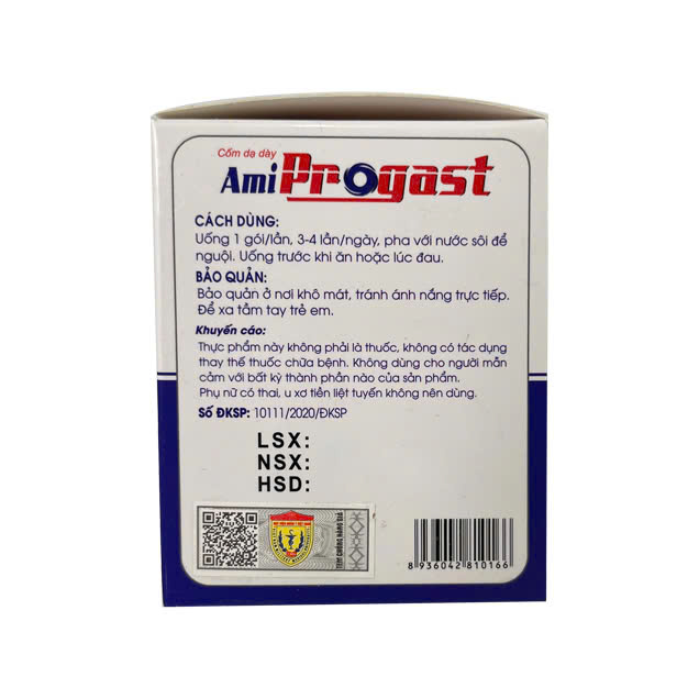 Cốm Dạ Dày Ami Progast Giúp giảm acid dịch vị, giảm viêm loét dạ dày tá tràng.