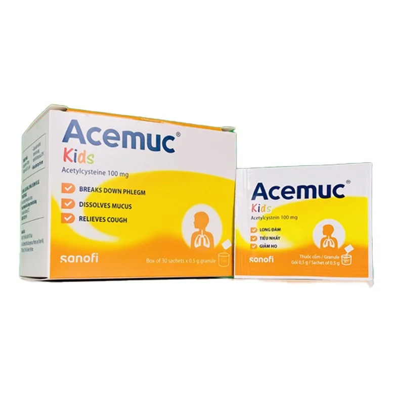 Thuốc cốm Acemuc 100mg TE-Acetylcytein-Sanofi(VN)-hộp 30gói(Acemuc kids)