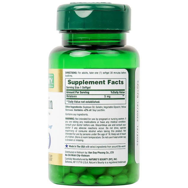 Viên uống Melatonin Nature's Bounty giúp điều hòa giấc ngủ, giúp ngủ sâu giấc 