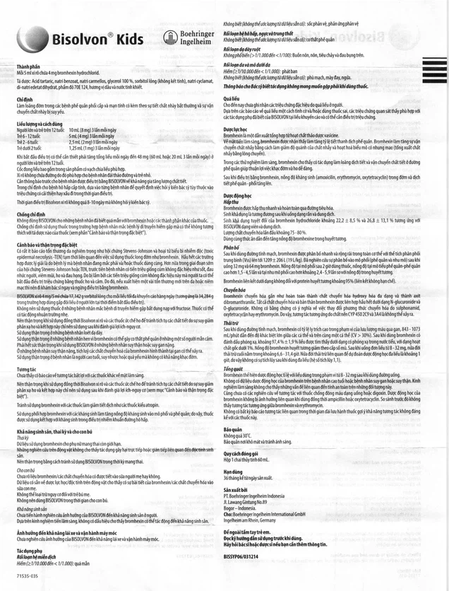 Siro Bisolvon Kids Boehringer làm loãng đờm trong các bệnh phế quản phổi cấp và mạn tính (60ml)