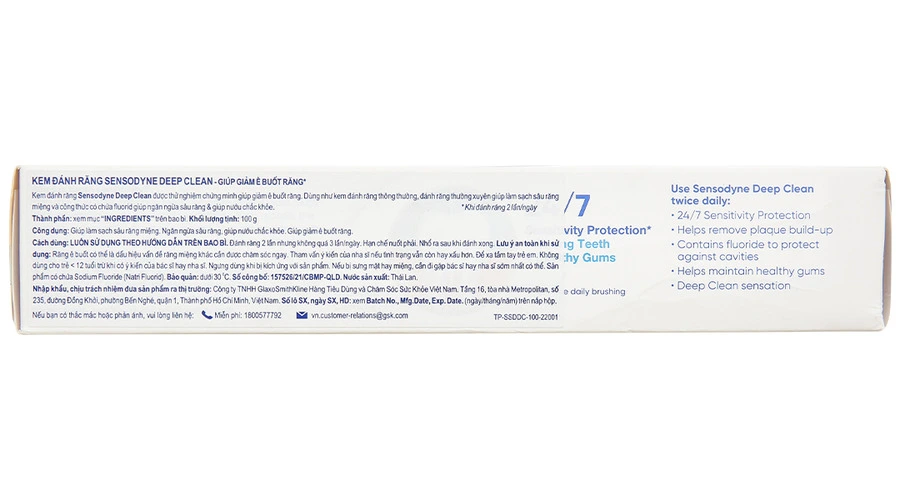 Kem đánh răng Sensodyne Deep Clean giảm ê buốt răng tuýp 100g