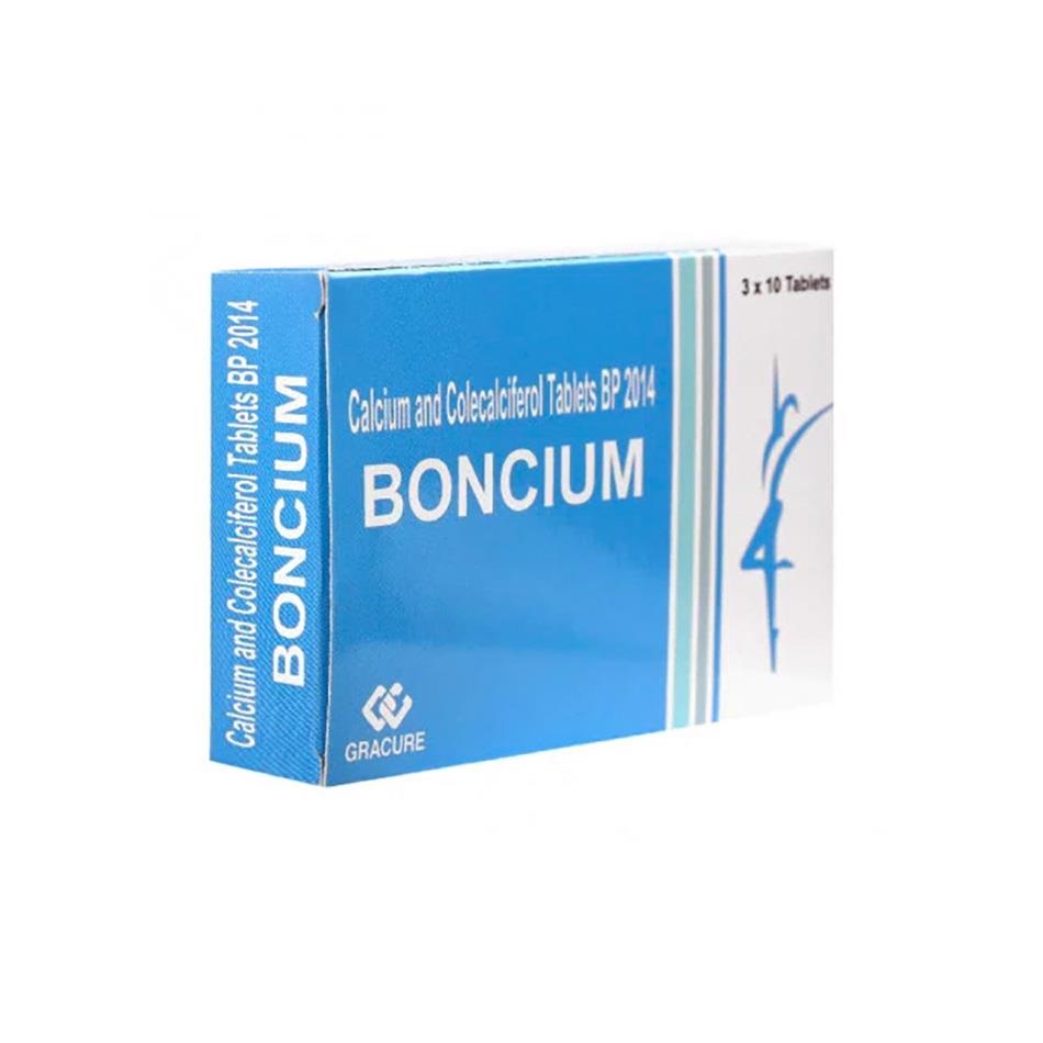 Thuốc Boncium Gracure phòng và điều trị thiếu Canxi và Vitamin D3 (3 vỉ x 10 viên)