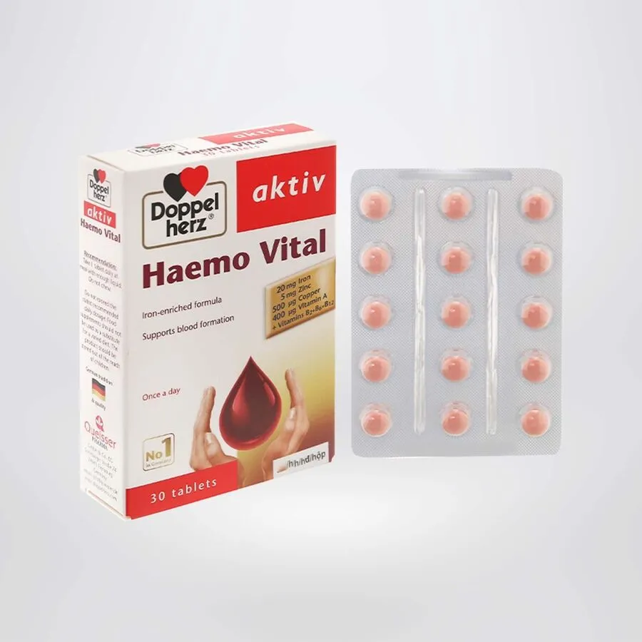 Viên uống Haemo Vital Doppelherz Aktiv phòng chống thiếu máu do thiếu sắt (2 vỉ x 15 viên)