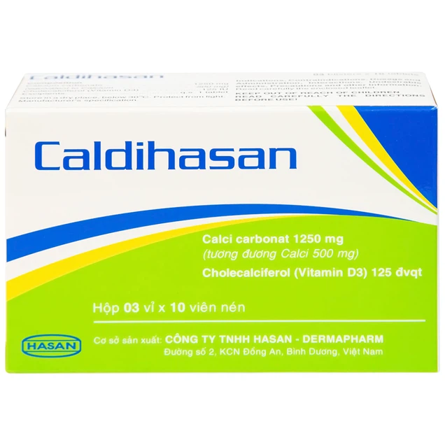 Thuốc Caldihasan Hasan phòng và điều trị thiếu hụt vitamin D, canxi (3 vỉ x 10 viên)